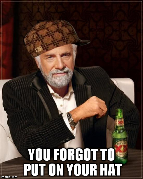 The Most Interesting Man In The World Meme | YOU FORGOT TO PUT ON YOUR HAT | image tagged in memes,the most interesting man in the world,scumbag | made w/ Imgflip meme maker