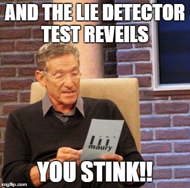 Maury Lie Detector Meme | AND THE LIE DETECTOR TEST REVEILS YOU STINK!! | image tagged in memes,maury lie detector | made w/ Imgflip meme maker