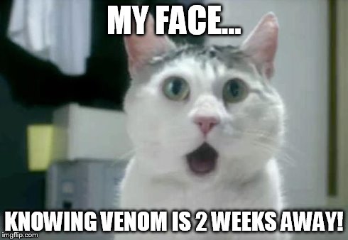 OMG Cat Meme | MY FACE... KNOWING VENOM IS 2 WEEKS AWAY! | image tagged in omg cat | made w/ Imgflip meme maker