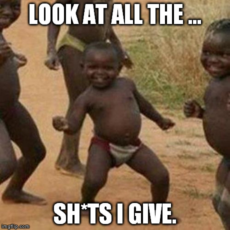 Third World Success Kid Meme | LOOK AT ALL THE ... SH*TS I GIVE. | image tagged in memes,third world success kid | made w/ Imgflip meme maker