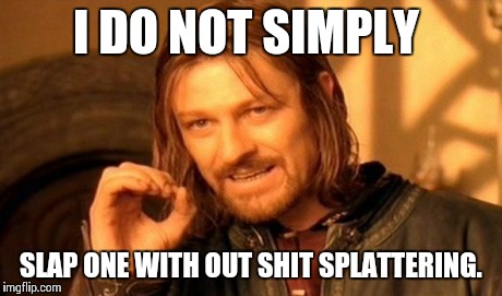 One Does Not Simply Meme | I DO NOT SIMPLY SLAP ONE WITH OUT SHIT SPLATTERING. | image tagged in memes,one does not simply | made w/ Imgflip meme maker