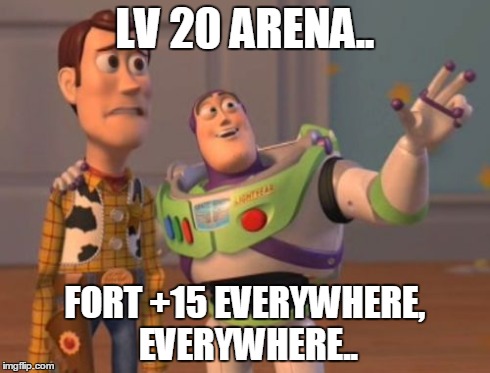 X, X Everywhere | LV 20 ARENA.. FORT +15 EVERYWHERE, EVERYWHERE.. | image tagged in memes,x x everywhere | made w/ Imgflip meme maker
