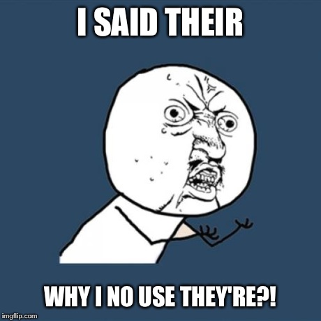 Y U No Meme | I SAID THEIR WHY I NO USE THEY'RE?! | image tagged in memes,y u no | made w/ Imgflip meme maker