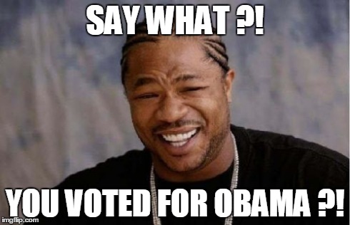 Yo Dawg Heard You Meme | SAY WHAT ?! YOU VOTED FOR OBAMA ?! | image tagged in memes,yo dawg heard you | made w/ Imgflip meme maker