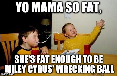 yo mama so fat | YO MAMA SO FAT, SHE'S FAT ENOUGH TO BE MILEY CYRUS' WRECKING BALL | image tagged in yo mama so fat | made w/ Imgflip meme maker