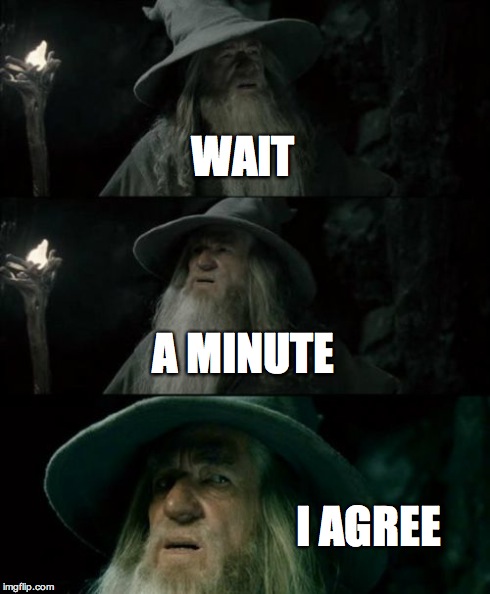 Confused Gandalf Meme | WAIT A MINUTE I AGREE | image tagged in memes,confused gandalf | made w/ Imgflip meme maker