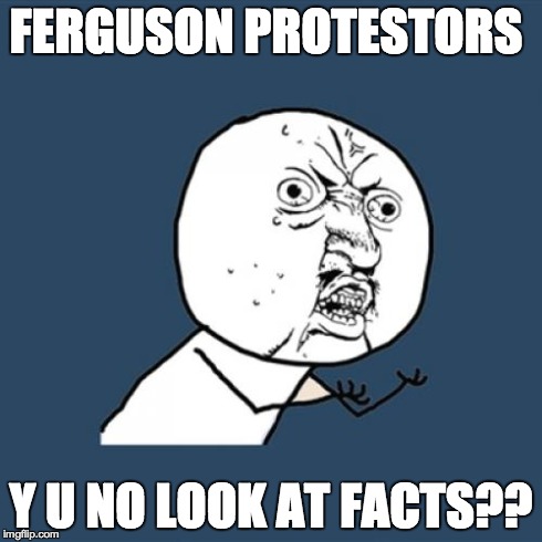 Y U No Meme | FERGUSON PROTESTORS Y U NO LOOK AT FACTS?? | image tagged in memes,y u no | made w/ Imgflip meme maker
