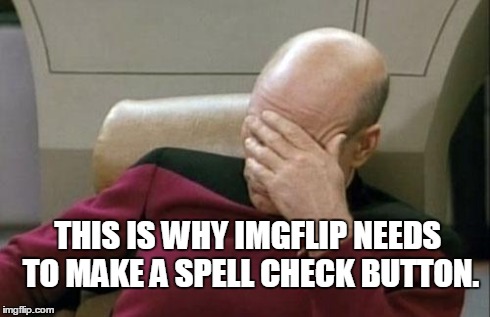 Captain Picard Facepalm | THIS IS WHY IMGFLIP NEEDS TO MAKE A SPELL CHECK BUTTON. | image tagged in memes,captain picard facepalm | made w/ Imgflip meme maker