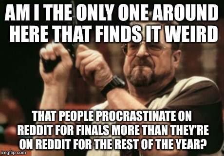 Am I The Only One Around Here Meme | AM I THE ONLY ONE AROUND HERE THAT FINDS IT WEIRD THAT PEOPLE PROCRASTINATE ON REDDIT FOR FINALS MORE THAN THEY'RE ON REDDIT FOR THE REST OF | image tagged in memes,am i the only one around here | made w/ Imgflip meme maker