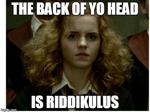 The back of yo head is riddikulus | THE BACK OF YO HEAD IS RIDDIKULUS | image tagged in harry potter,hair | made w/ Imgflip meme maker