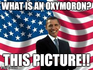 A true oxymoron | WHAT IS AN OXYMORON? THIS PICTURE!! | image tagged in memes,obama | made w/ Imgflip meme maker