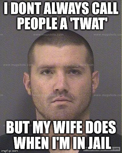 I DONT ALWAYS CALL PEOPLE A 'TWAT' BUT MY WIFE DOES WHEN I'M IN JAIL | made w/ Imgflip meme maker