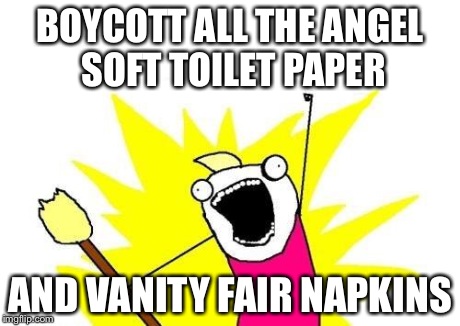 X All The Y Meme | BOYCOTT ALL THE ANGEL SOFT TOILET PAPER AND VANITY FAIR NAPKINS | image tagged in memes,x all the y | made w/ Imgflip meme maker