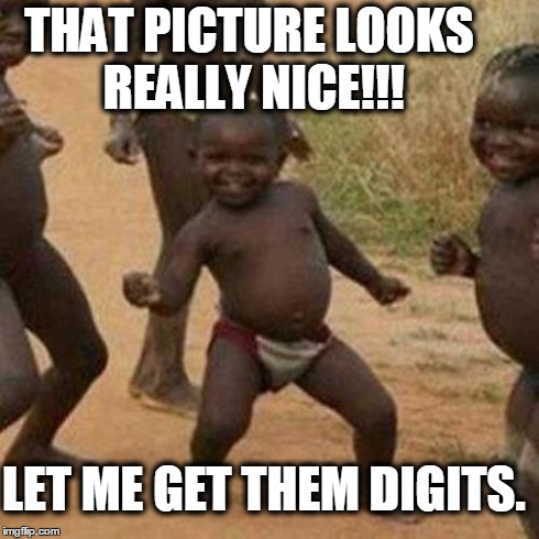 Third World Success Kid | LET ME GET THEM DIGITS. THAT PICTURE LOOKS REALLY NICE!!! | image tagged in memes,third world success kid | made w/ Imgflip meme maker