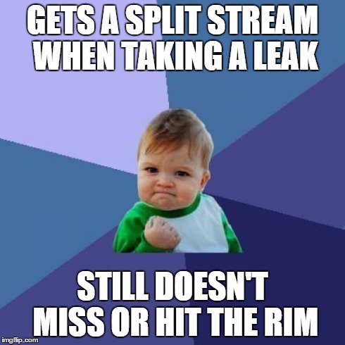 Success Kid Meme | GETS A SPLIT STREAM WHEN TAKING A LEAK STILL DOESN'T MISS OR HIT THE RIM | image tagged in memes,success kid | made w/ Imgflip meme maker