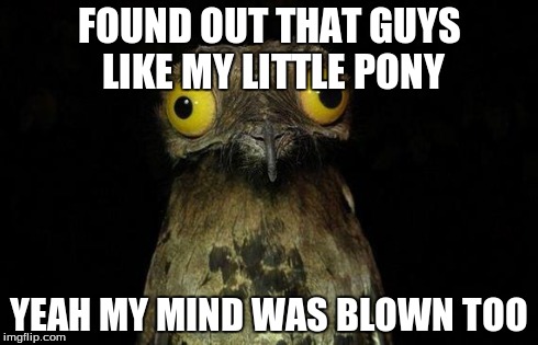 Weird Stuff I Do Potoo | FOUND OUT THAT GUYS LIKE MY LITTLE PONY YEAH MY MIND WAS BLOWN TOO | image tagged in memes,weird stuff i do potoo | made w/ Imgflip meme maker