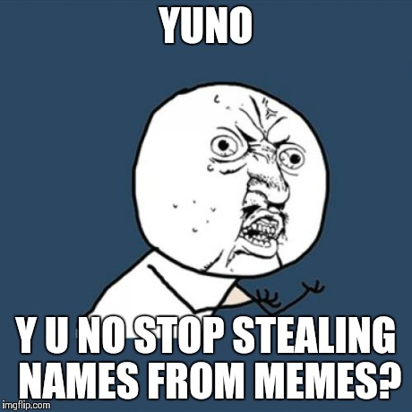 Y U No Meme | YUNO Y U NO STOP STEALING NAMES FROM MEMES? | image tagged in memes,y u no | made w/ Imgflip meme maker