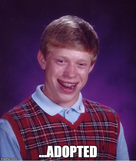 Bad Luck Brian Meme | ...ADOPTED | image tagged in memes,bad luck brian | made w/ Imgflip meme maker