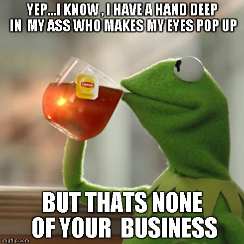 But That's None Of My Business | YEP...I KNOW , I HAVE A HAND DEEP IN  MY ASS WHO MAKES MY EYES POP UP BUT THATS NONE OF YOUR  BUSINESS | image tagged in memes,but thats none of my business,kermit the frog | made w/ Imgflip meme maker