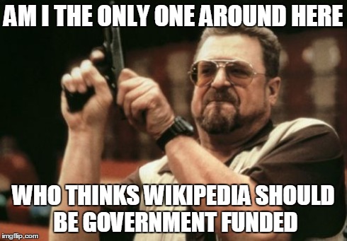 Am I The Only One Around Here | AM I THE ONLY ONE AROUND HERE WHO THINKS WIKIPEDIA SHOULD BE GOVERNMENT FUNDED | image tagged in memes,am i the only one around here | made w/ Imgflip meme maker