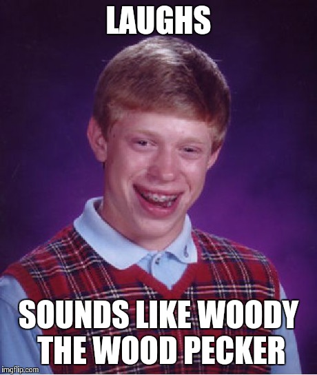 Bad Luck Brian Meme | LAUGHS SOUNDS LIKE WOODY THE WOOD PECKER | image tagged in memes,bad luck brian | made w/ Imgflip meme maker