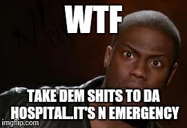 Kevin Hart | WTF TAKE DEM SHITS TO DA HOSPITAL..IT'S N EMERGENCY | image tagged in memes,kevin hart the hell | made w/ Imgflip meme maker