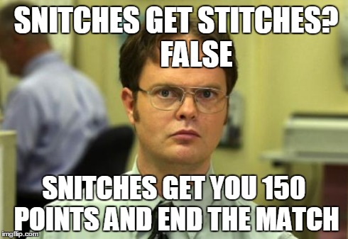 Potter Fans Will Know | SNITCHES GET STITCHES?      
FALSE SNITCHES GET YOU 150 POINTS AND END THE MATCH | image tagged in memes,dwight schrute | made w/ Imgflip meme maker