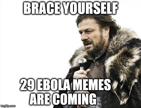 Brace Yourselves X is Coming | BRACE YOURSELF 29 EBOLA MEMES        ARE COMING | image tagged in memes,brace yourselves x is coming | made w/ Imgflip meme maker