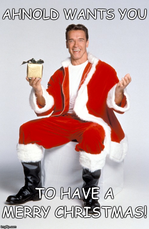Festive Ahnold | AHNOLD WANTS YOU TO HAVE A MERRY CHRISTMAS! | image tagged in arnold schwarzenegger,christmas | made w/ Imgflip meme maker