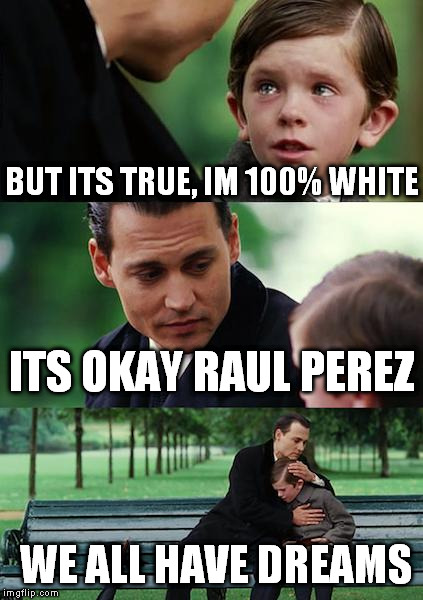 Finding Neverland Meme | BUT ITS TRUE, IM 100% WHITE ITS OKAY RAUL PEREZ WE ALL HAVE DREAMS | image tagged in memes,finding neverland | made w/ Imgflip meme maker