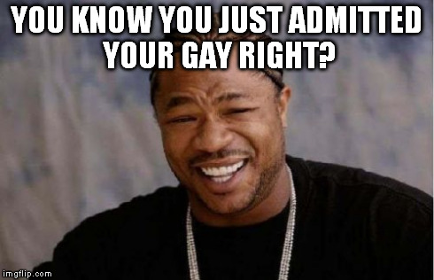 Yo Dawg Heard You Meme | YOU KNOW YOU JUST ADMITTED YOUR GAY RIGHT? | image tagged in memes,yo dawg heard you | made w/ Imgflip meme maker
