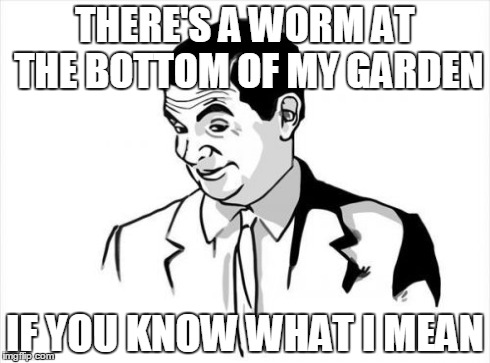 If You Know What I Mean Bean Meme | THERE'S A WORM AT THE BOTTOM OF MY GARDEN IF YOU KNOW WHAT I MEAN | image tagged in memes,if you know what i mean bean | made w/ Imgflip meme maker