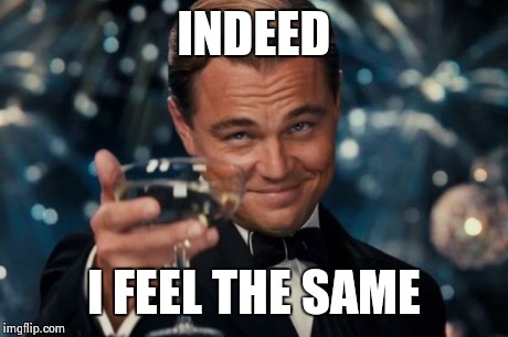 Leonardo Dicaprio Cheers Meme | INDEED I FEEL THE SAME | image tagged in memes,leonardo dicaprio cheers | made w/ Imgflip meme maker