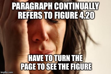First World Problems Meme | PARAGRAPH CONTINUALLY REFERS TO FIGURE 4.20 HAVE TO TURN THE PAGE TO SEE THE FIGURE | image tagged in memes,first world problems | made w/ Imgflip meme maker