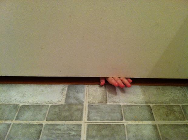 Fingers under bathroom door Blank Meme Template