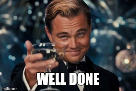 Leonardo Dicaprio Cheers Meme | WELL DONE | image tagged in memes,leonardo dicaprio cheers | made w/ Imgflip meme maker