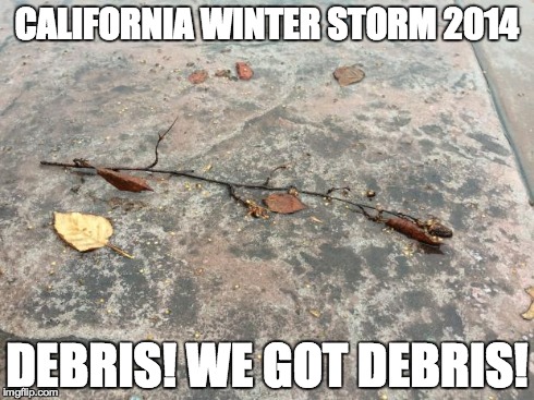 CALIFORNIA WINTER STORM 2014 DEBRIS! WE GOT DEBRIS! | image tagged in debris | made w/ Imgflip meme maker