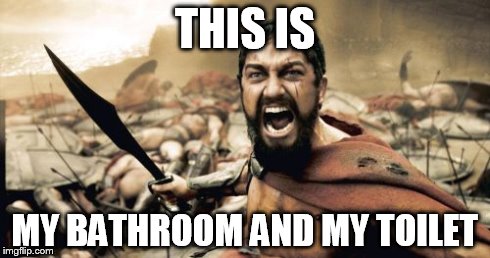 Sparta Leonidas Meme | THIS IS MY BATHROOM AND MY TOILET | image tagged in memes,sparta leonidas | made w/ Imgflip meme maker