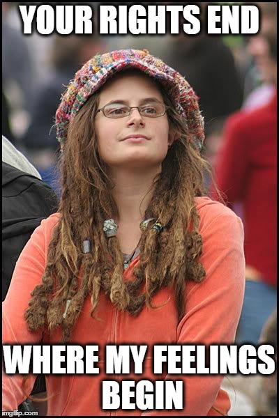 Hippie | YOUR RIGHTS END WHERE MY FEELINGS BEGIN | image tagged in hippie | made w/ Imgflip meme maker