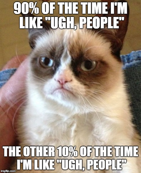 Ugh, People | 90% OF THE TIME I'M LIKE
"UGH, PEOPLE" THE OTHER 10% OF THE TIME I'M LIKE
"UGH, PEOPLE" | image tagged in memes,grumpy cat,ugh people | made w/ Imgflip meme maker