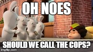 OH NOES SHOULD WE CALL THE COPS? | image tagged in rabbits | made w/ Imgflip meme maker