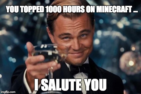 Leonardo Dicaprio Cheers | YOU TOPPED 1000 HOURS ON MINECRAFT ... I SALUTE YOU | image tagged in memes,leonardo dicaprio cheers | made w/ Imgflip meme maker