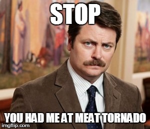 Ron Swanson Meme | STOP YOU HAD ME AT MEAT TORNADO | image tagged in memes,ron swanson | made w/ Imgflip meme maker