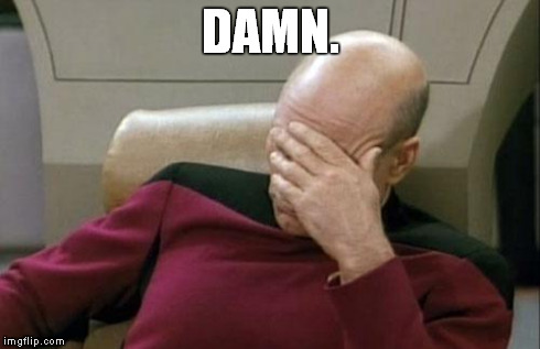 Captain Picard Facepalm Meme | DAMN. | image tagged in memes,captain picard facepalm | made w/ Imgflip meme maker