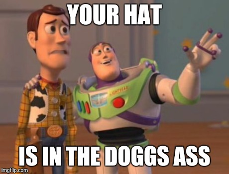 X, X Everywhere Meme | YOUR HAT IS IN THE DOGGS ASS | image tagged in memes,x x everywhere | made w/ Imgflip meme maker