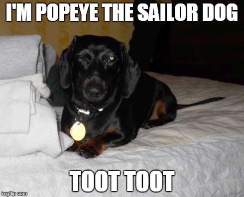 Popeye Dachshund | I'M POPEYE THE SAILOR DOG TOOT TOOT | image tagged in popeye,dogs | made w/ Imgflip meme maker