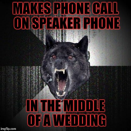 Insanity Wolf Meme | MAKES PHONE CALL ON SPEAKER PHONE IN THE MIDDLE OF A WEDDING | image tagged in memes,insanity wolf | made w/ Imgflip meme maker
