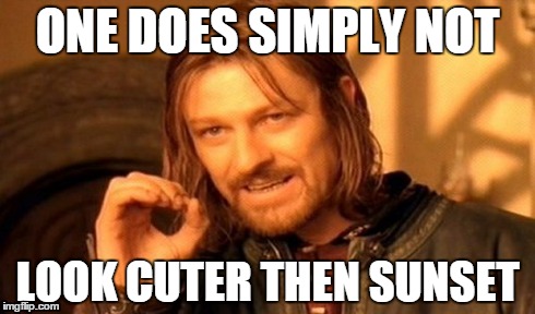 One Does Not Simply Meme | ONE DOES SIMPLY NOT LOOK CUTER THEN SUNSET | image tagged in memes,one does not simply | made w/ Imgflip meme maker