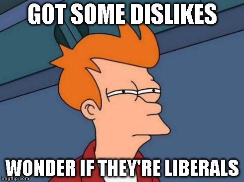 Futurama Fry Meme | GOT SOME DISLIKES WONDER IF THEY'RE LIBERALS | image tagged in memes,futurama fry | made w/ Imgflip meme maker