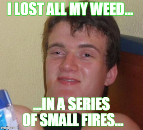 10 Guy | I LOST ALL MY WEED... ...IN A SERIES OF SMALL FIRES... | image tagged in memes,10 guy | made w/ Imgflip meme maker